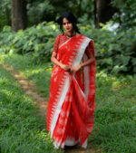 Vibrant Red with White Border Handloom Manipuri Saree