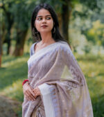 Light Beige/Lavender Handloom Manipuri Saree