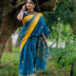 Teal Blue/Yellow Handloom Manipuri Cotton Saree