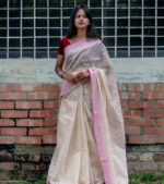 Off White/Baby Pink Handloom Manipuri Saree - Image 3