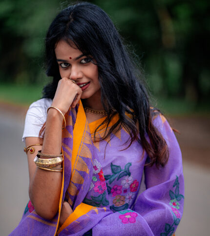 Purple/Yellow Handloom Manipuri Cotton Saree