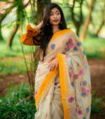 Off White/Yellow Handloom Manipuri Cotton Saree