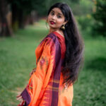 Orange/Maroon Handloom Manipuri Cotton Saree