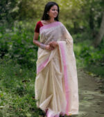Off White/Baby Pink Handloom Manipuri Saree
