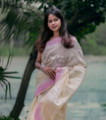 Off White/Baby Pink Handloom Manipuri Saree - Image 2