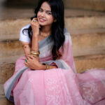 Baby Pink with Ash Grey Border Manipuri Saree