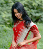 Vibrant Red with White Border Handloom Manipuri Saree - Image 2