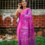 Bright Pink with Violet/Purple Anchol Manipuri Saree