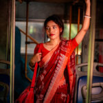 Maroon with Peach Border Handloom Manipuri Saree