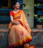 Light Yellowish Peach with Orange-Pink Border Manipuri Saree - Image 3